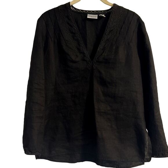 Chico’s Blouse Top Size 0 or Small Black V-Neck Top with Lace Trim 3/4 Sleeves - Picture 1 of 7